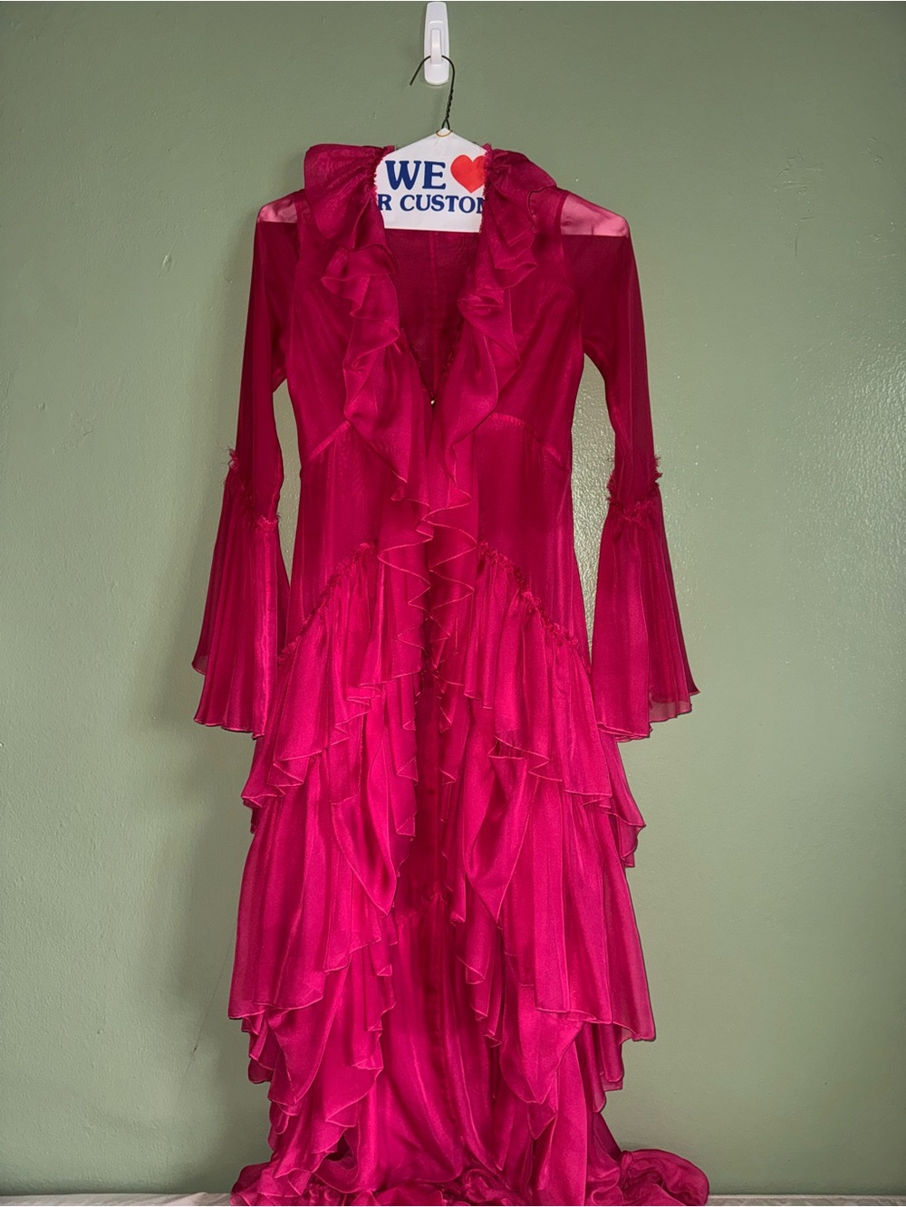 cult gaia Hot Pink Ruffled Long Sleeve Maxi Dress